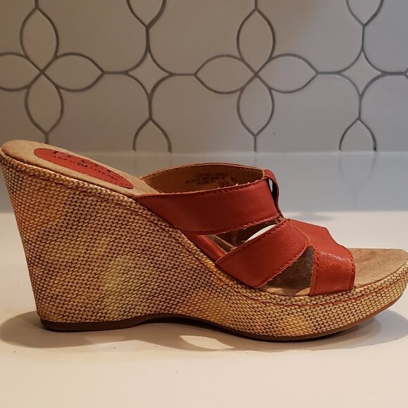 B.O.C. Born Concept Orange Leather Wedge Sandals - Picture 8 of 15